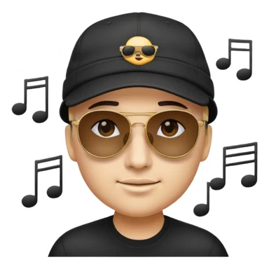 logo del álbum Trap Capos de Noriel, emoji style, face with dark sunglasses and cap, musical notes details, no text sticker