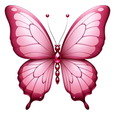 A pink aesthetic butterfly with intricate, luminous wings flutters above scattered rubies. The deep red gemstones contrast beautifully with the soft pastel tones, creating a dreamy and elegant composition. Subtle light reflections add a touch of magic to the scene. sticker