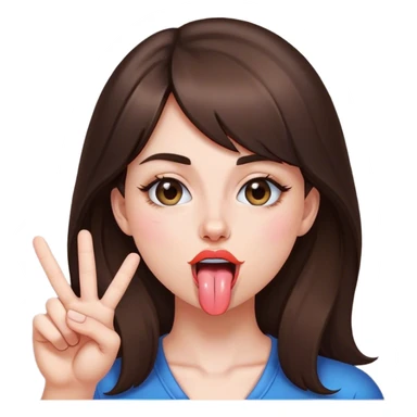 brunette girl sticking tongue out in between peace sign  sticker