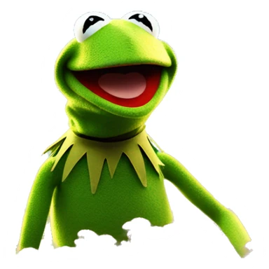 Kermit the frog, happy, light, surrounded by a blue sky on a flower field. a beautiful light theater stage cinematic lighting, Ultra 4k HD, illuminated by irridescent moss sticker