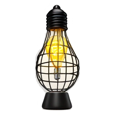 exposed incandescent bulb mounted in a wire cage on a portable light stand sticker