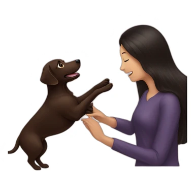 Chocolate labrador playing with woman long black hair sticker