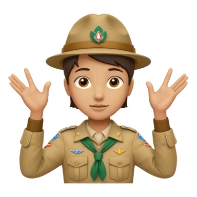 “Emoji-style person in a scout uniform making a balancing gesture with both hands. Hive the guy a scouting head sticker