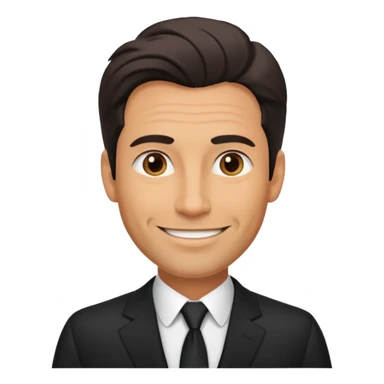 A very handsome successful man in his 40s. Day hair. Wearing black  Looks like a lawyer. sticker