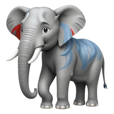 A giant 3D cartoon elephant in side view, towering and muscular, long tusks forward, thick textured skin, dust swirling around, strong sunlight and dramatic shadows, Memoji-style but intense and powerful. sticker