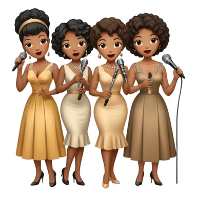 a band of Black female jazz singers in vintage dresses, holding microphones, singing together sticker