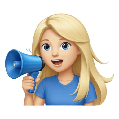  blue eyes blonde girl yelling into megaphone smiling long hair sticker