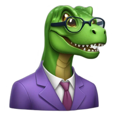 elderly green t rex with glasses sticker