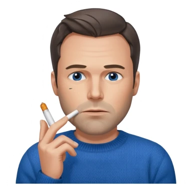 Ben Affleck looking tired holding a cigarette while wearing a blue sweater sticker