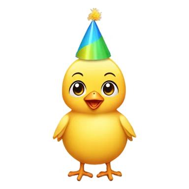 A yellow baby chick with a party hat sticker