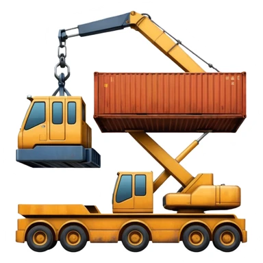 Container being lifted by a large machine, import. sticker
