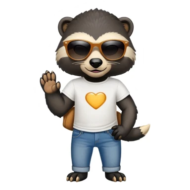 friendly anthropomorphised honey badger in jeans and a t-shirt, wearing sunglasses, head and shoulders portrait sticker