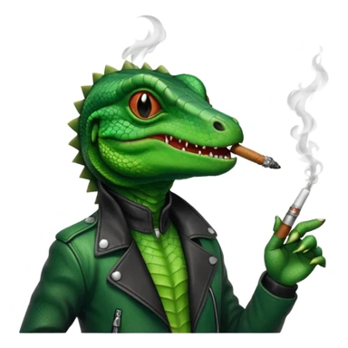 Lizard in a black jacket smoking a blunt sticker