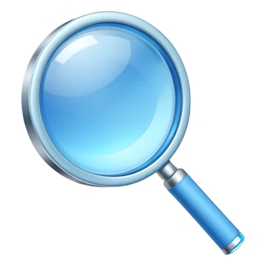 A 3D rendered magnifying glass, tilted right, frosted glass lens, glowing blue light, subtle shadows, purple background, high detail, cinematic lighting, app icon style sticker