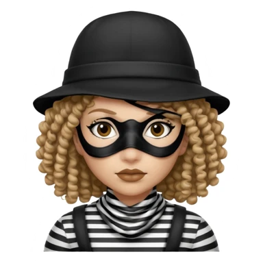 woman with robber mask concerned curly hair and robber outfit hat sticker