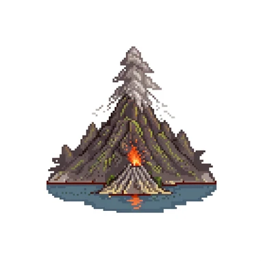 Volcanic island with multiple erupting peaks and ash clouds sticker