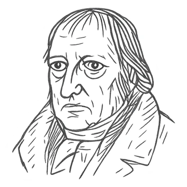 a hand drawn black outline portrait of philosopher Hegel with similar-sized eyes based a famous portrait of him sticker
