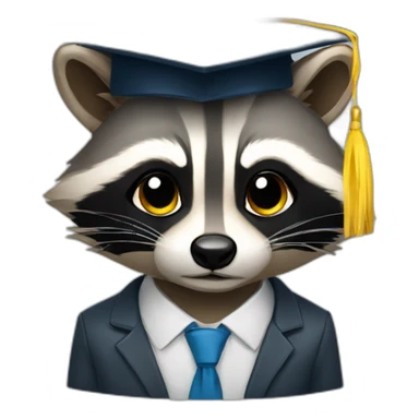 A raccoon student in a suit in the color of the Ukrainian flag in a square academic cap sticker