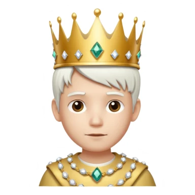 Royal latin Kid boy with wery fancy 3d crown head 3d style only face half rotate head white hair 3d face in rotate sticker