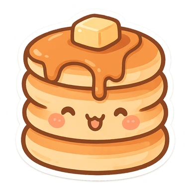 chibi sticker-style pancake stack, cute and exaggerated sticker
