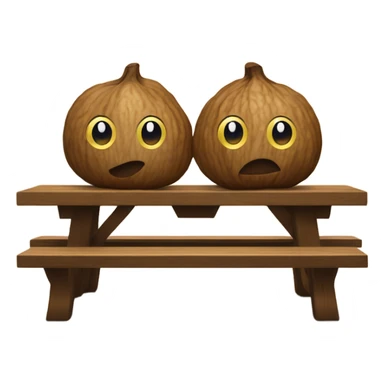 A pair of walnuts resting on a picnic table sticker