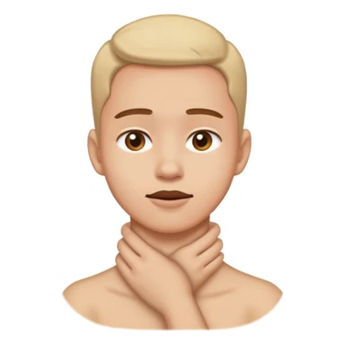 person grabbing their neck sticker