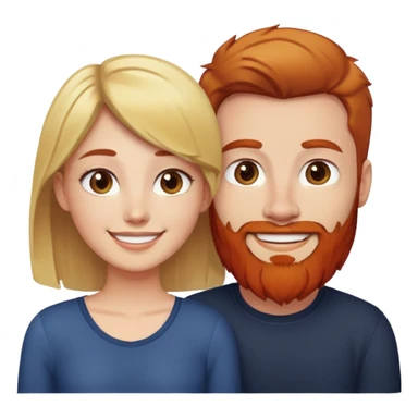 Girl with short brown hair smiling next to man with blonde hair and red beard. sticker