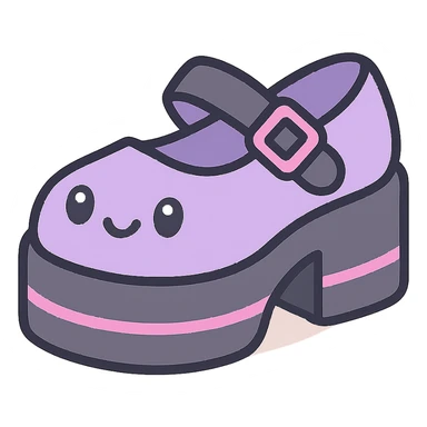 Make the shoes pastel purple with black and pink accents, kawaii style, no socks, no hearts, transparent background sticker