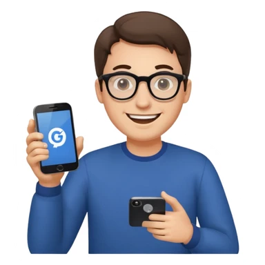 happy man leaving review on google on his phone sticker