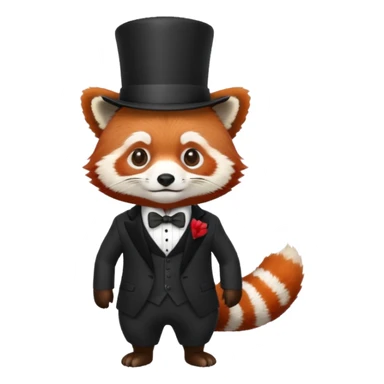 A red panda with a top hat and a suit sticker