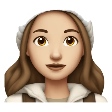 white girl with brown hair and dark brown eyes wearing a white and brown winter outfit sticker