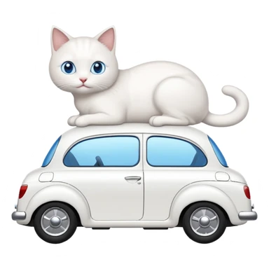 Please create a small emoji the size of 🚗 featuring a pure white cat with blue eyes on a white saloon car viewed from side. Again it is necessary that the emoji must be extremely small, much smaller than a standard sized sticker. sticker