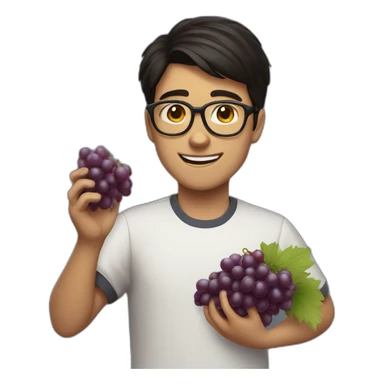 Dark-haired, bitter, bespectacled young man throwing grapes sticker