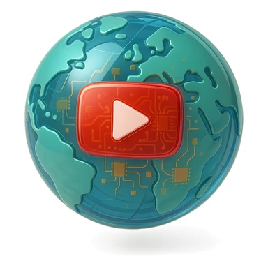 globe with YouTube play button, glossy circuit style sticker