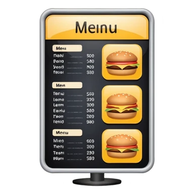 digital menu board with menu of restaurant items not emoticons sticker
