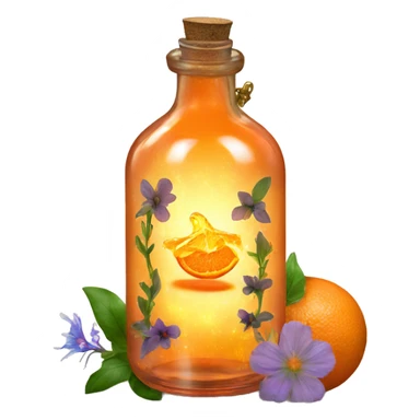 Orange magic fairy light sparkling old Antique bottle with poison and with herbal and flowers sticker