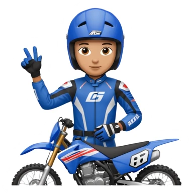 dirtbike rider in blue gear signing autographs sticker