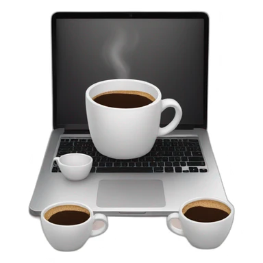 pile of coffee cups behind a laptop sticker