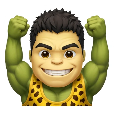 a Hulk wearing ancient animal skin cloth, half body, icon, yellow skin, spring sticker