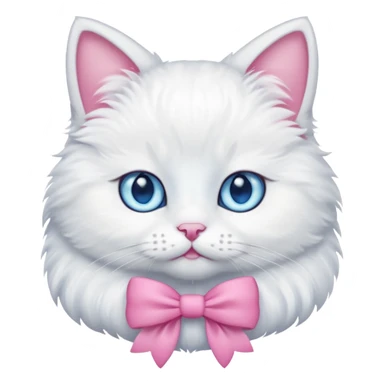 A white cat wearing a pink bow sticker