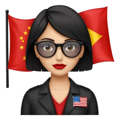 Una mujer morena (de pelo)  con una coleta de color negro) y gafas de sol de color negro y una bandera roja en la mano sticker