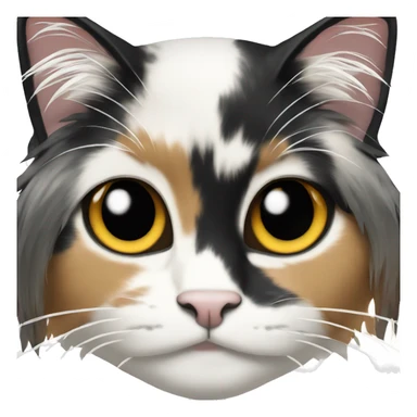 Long haired calico cat with black and white face sticker