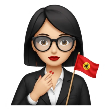 Una mujer morena (de pelo)  con una coleta de color negro) y gafas de sol de color negro y una bandera roja en la mano sticker