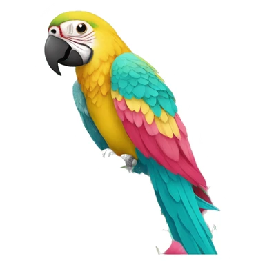 Floral flowers parrot Summer beach cyan pink mustard yellow multicoloured parrot macaw bird holding a plant vine in beak Spanish Italian Mediterranean style floral sticker