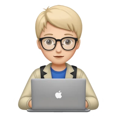 un estudiante que este parado con sus lentes y su laptop sticker