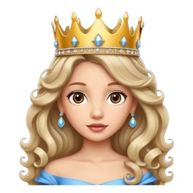 Princess with long glam curled hair, dark brown eyes, light skin tone.  sticker