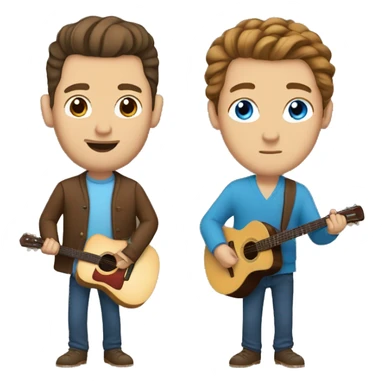 a white man with blue eyes man and brown hair an cardigan with a man bun playing guitar sticker