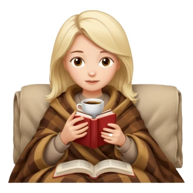 Beige hair Girl drinking coffee, reading book with a cozy blanket sticker