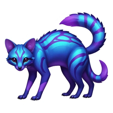 Exotic nebulae dark blue purple futuristic bioluminescent translucent transparent lush warm-colored neon-glowing iridescent Fakémon-Fionbri-Vernid-Genet-creature sticker