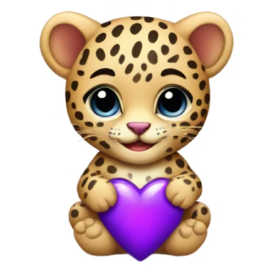 Baby leopard holding a purple heart  sticker